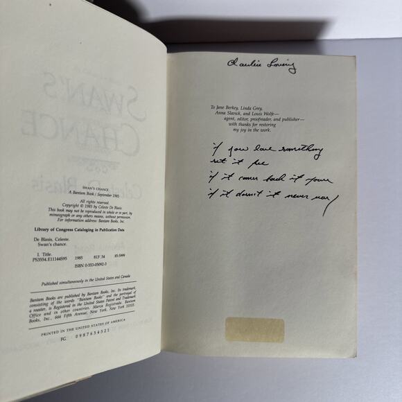 The Swan's Chance by Celeste De Blasis (1985, Hardcover) - Picture 9 of 10